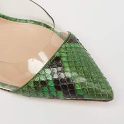 Pre Owned Gianvito Rossi Green Python Leather And PVC Plexi Pumps Size 37.5