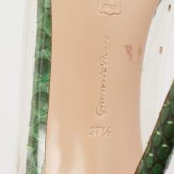 Pre Owned Gianvito Rossi Green Python Leather And PVC Plexi Pumps Size 37.5