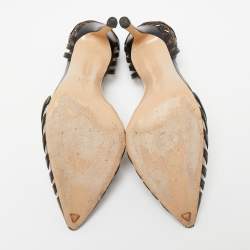 Pre Owned Gianvito Rossi Black Leather and PVC Caged Ankle-Strap Pointed-Toe Pumps Size 36.5