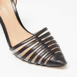 Pre Owned Gianvito Rossi Black Leather and PVC Caged Ankle-Strap Pointed-Toe Pumps Size 36.5