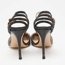 Pre Owned Gianvito Rossi Black Leather and PVC Caged Ankle-Strap Pointed-Toe Pumps Size 36.5