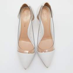 Pre Owned Gianvito Rossi White Leather And PVC Plexi Pointed Toe Pumps Size 37
