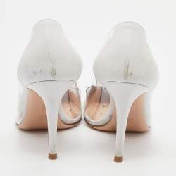 Pre Owned Gianvito Rossi White Leather And PVC Plexi Pointed Toe Pumps Size 37