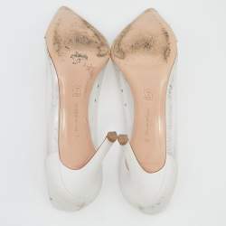 Pre Owned Gianvito Rossi White Leather And PVC Plexi Pointed Toe Pumps Size 37
