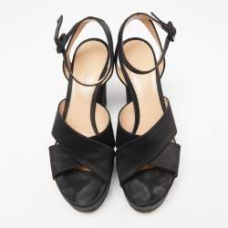 Pre Owned Gianvito Rossi Black Satin Criss Cross Platform Ankle Strap Sandals Size 37.5