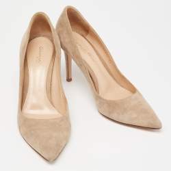 Pre Owned Gianvito Rossi Beige Suede Pointed-Toe Pumps Size 38