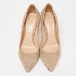 Pre Owned Gianvito Rossi Beige Suede Pointed-Toe Pumps Size 38