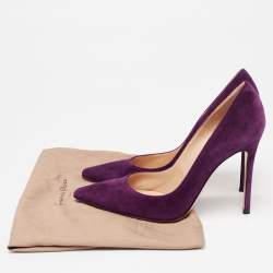 Pre Owned Gianvito Rossi Purple Suede Pointed-Toe Pumps Size 37.5