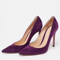 Pre Owned Gianvito Rossi Purple Suede Pointed-Toe Pumps Size 37.5