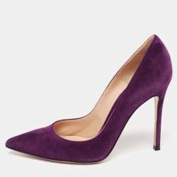 Pre Owned Gianvito Rossi Purple Suede Pointed-Toe Pumps Size 37.5