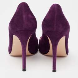 Pre Owned Gianvito Rossi Purple Suede Pointed-Toe Pumps Size 37.5