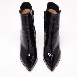 Pre Owned Gianvito Rossi Black Patent Leather Zipper Ankle Boots Size 36.5