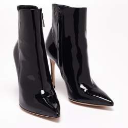Pre Owned Gianvito Rossi Black Patent Leather Zipper Ankle Boots Size 36.5