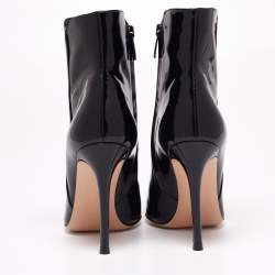 Pre Owned Gianvito Rossi Black Patent Leather Zipper Ankle Boots Size 36.5