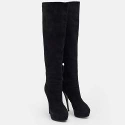 Pre Owned Gianvito Rossi Black Suede Over The Knee Boots Size 38