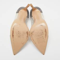 Pre Owned Gianvito Rossi Silver/Grey Leather, Suede and PVC Plexi Pumps Size 37.5