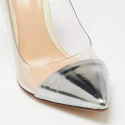 Pre Owned Gianvito Rossi Silver/Grey Leather, Suede and PVC Plexi Pumps Size 37.5