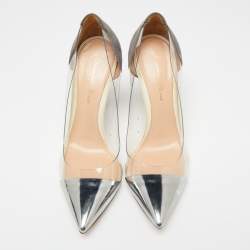 Pre Owned Gianvito Rossi Silver/Grey Leather, Suede and PVC Plexi Pumps Size 37.5