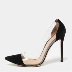 Pre Owned Gianvito Rossi Black Suede and PVC Plexi Pumps Size 37.5