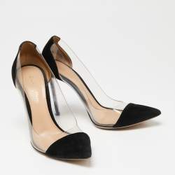 Pre Owned Gianvito Rossi Black Suede and PVC Plexi Pumps Size 37.5