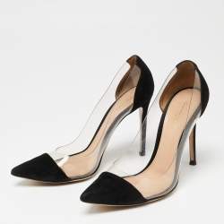 Pre Owned Gianvito Rossi Black Suede and PVC Plexi Pumps Size 37.5