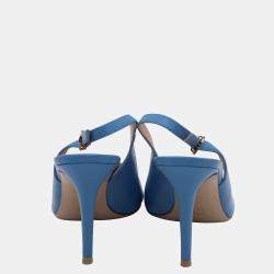Pre Owned Gianvito Rossi Blue Leather Slingback 85 Pumps Size EU 38.5