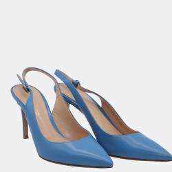 Pre Owned Gianvito Rossi Blue Leather Slingback 85 Pumps Size EU 38.5
