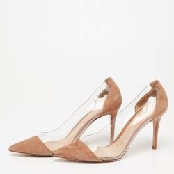 Pre Owned Gianvito Rossi Beige Suede and PVC Plexi Pumps Size 40