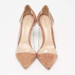 Pre Owned Gianvito Rossi Beige Suede and PVC Plexi Pumps Size 40