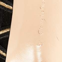 Pre Owned Gianvito Rossi Black/Gold Suede And Cutout Leather Lace Up Peep Toe Sandals Size 41