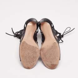 Pre Owned Gianvito Rossi Black Laser Cut Leather Lace-Up Peep-Toe Sandals Size 40