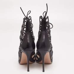 Pre Owned Gianvito Rossi Black Laser Cut Leather Lace-Up Peep-Toe Sandals Size 40