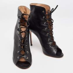 Pre Owned Gianvito Rossi Black Leather Open Toe Lace Up Ankle Boots Size 41