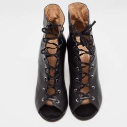 Pre Owned Gianvito Rossi Black Leather Open Toe Lace Up Ankle Boots Size 41