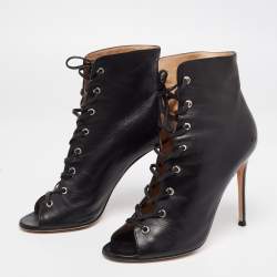 Pre Owned Gianvito Rossi Black Leather Open Toe Lace Up Ankle Boots Size 41