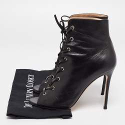 Pre Owned Gianvito Rossi Black Leather Open Toe Lace Up Ankle Boots Size 41