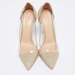 Pre Owned Gianvito Rossi Gold Glitter and PVC Plexi Pumps Size 38