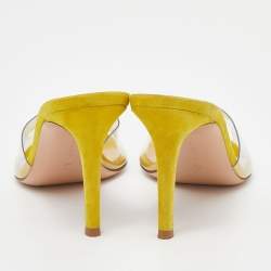 Pre Owned Gianvito Rossi Clear/Yellow PVC And Suede Elle 105 Slide Sandals Size 37