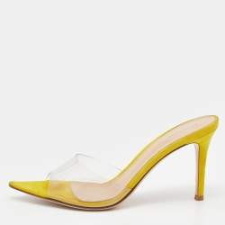 Pre Owned Gianvito Rossi Clear/Yellow PVC And Suede Elle 105 Slide Sandals Size 37