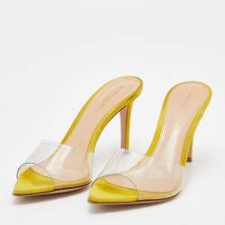 Pre Owned Gianvito Rossi Clear/Yellow PVC And Suede Elle 105 Slide Sandals Size 37