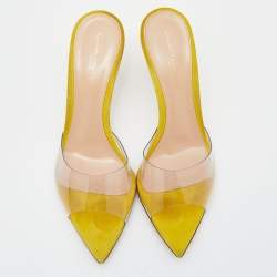 Pre Owned Gianvito Rossi Clear/Yellow PVC And Suede Elle 105 Slide Sandals Size 37