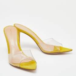 Pre Owned Gianvito Rossi Clear/Yellow PVC And Suede Elle 105 Slide Sandals Size 37