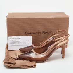 Pre Owned Gianvito Rossi Beige Leather And PVC Pointed Toe Slingback Sandals Size 37