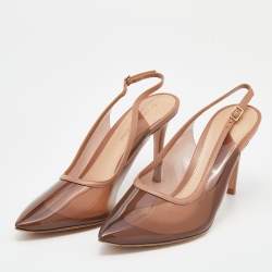 Pre Owned Gianvito Rossi Beige Leather And PVC Pointed Toe Slingback Sandals Size 37