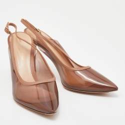 Pre Owned Gianvito Rossi Beige Leather And PVC Pointed Toe Slingback Sandals Size 37