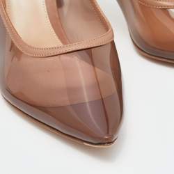 Pre Owned Gianvito Rossi Beige Leather And PVC Pointed Toe Slingback Sandals Size 37