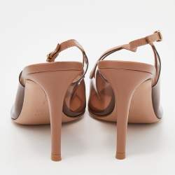 Pre Owned Gianvito Rossi Beige Leather And PVC Pointed Toe Slingback Sandals Size 37