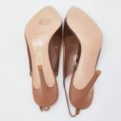 Pre Owned Gianvito Rossi Beige Leather And PVC Pointed Toe Slingback Sandals Size 37