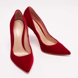 Pre Owned Gianvito Rossi Red Velevt Pointed Toe Pumps Size 38