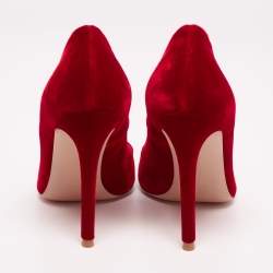 Pre Owned Gianvito Rossi Red Velevt Pointed Toe Pumps Size 38